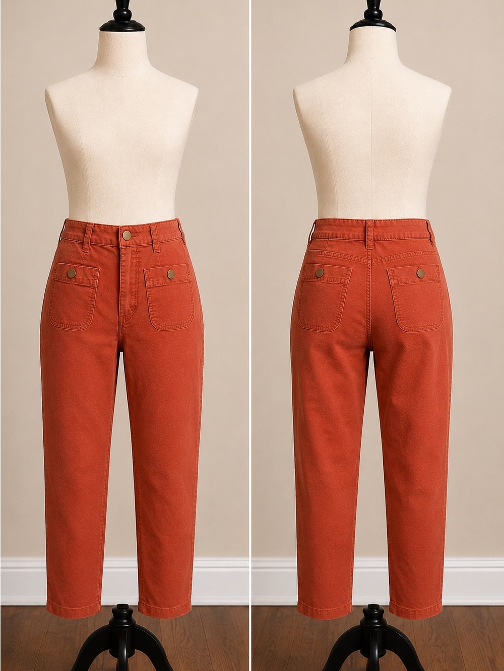 Tribal High-Rise Rust Orange Straight Crop Jeans